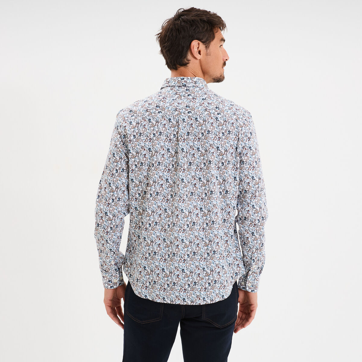 Chemise droite imprimée manches longues ecru homme
