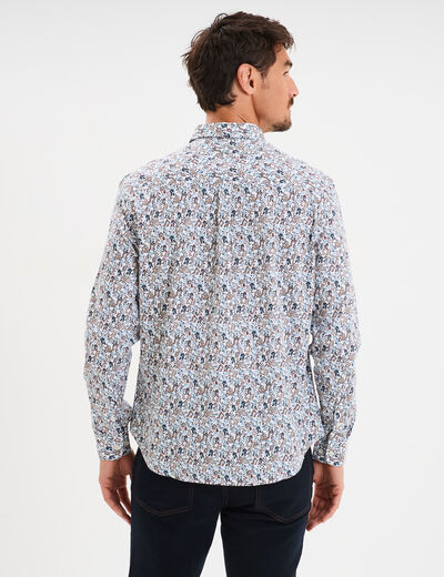 Chemise droite imprimée manches longues ecru homme