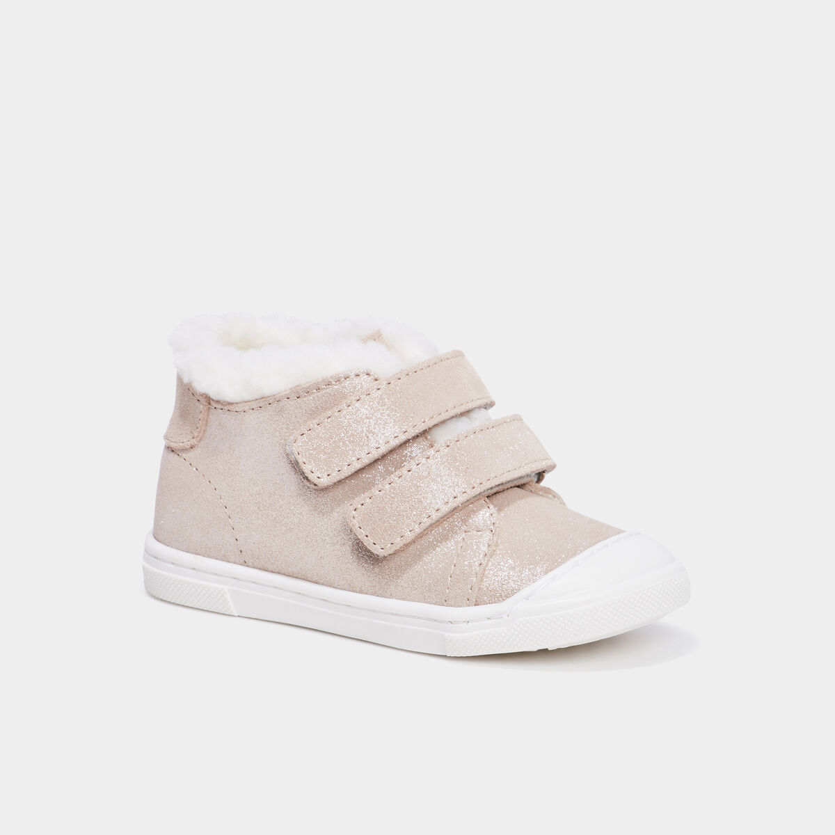 Baskets montantes &agrave; scratchs en cuir sable b&eacute;b&eacute; fille