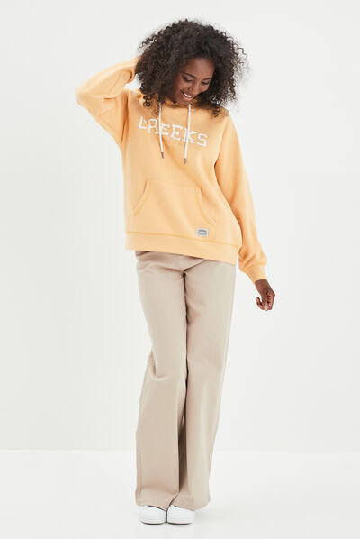 Pantalon large taille haute beige femme