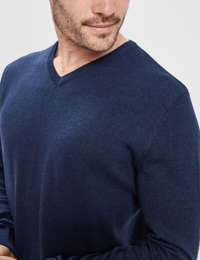 Pull jersey avec col en V bleu marine homme