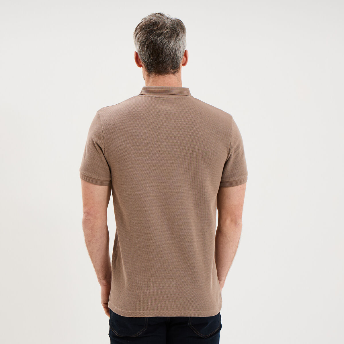 Polo textur&eacute; manches courtes coton marron homme