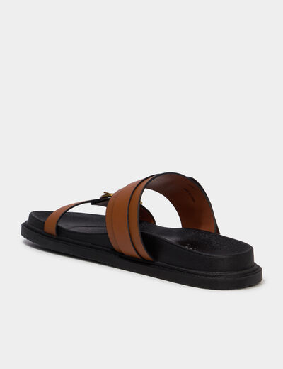 Mules doubles brides &agrave; boucles marron femme