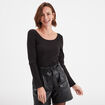 T-shirt côtelé cintré manches longues noir femme