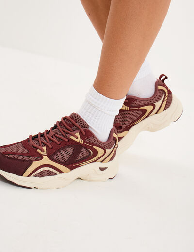Baskets running &agrave; lacets bordeaux femme