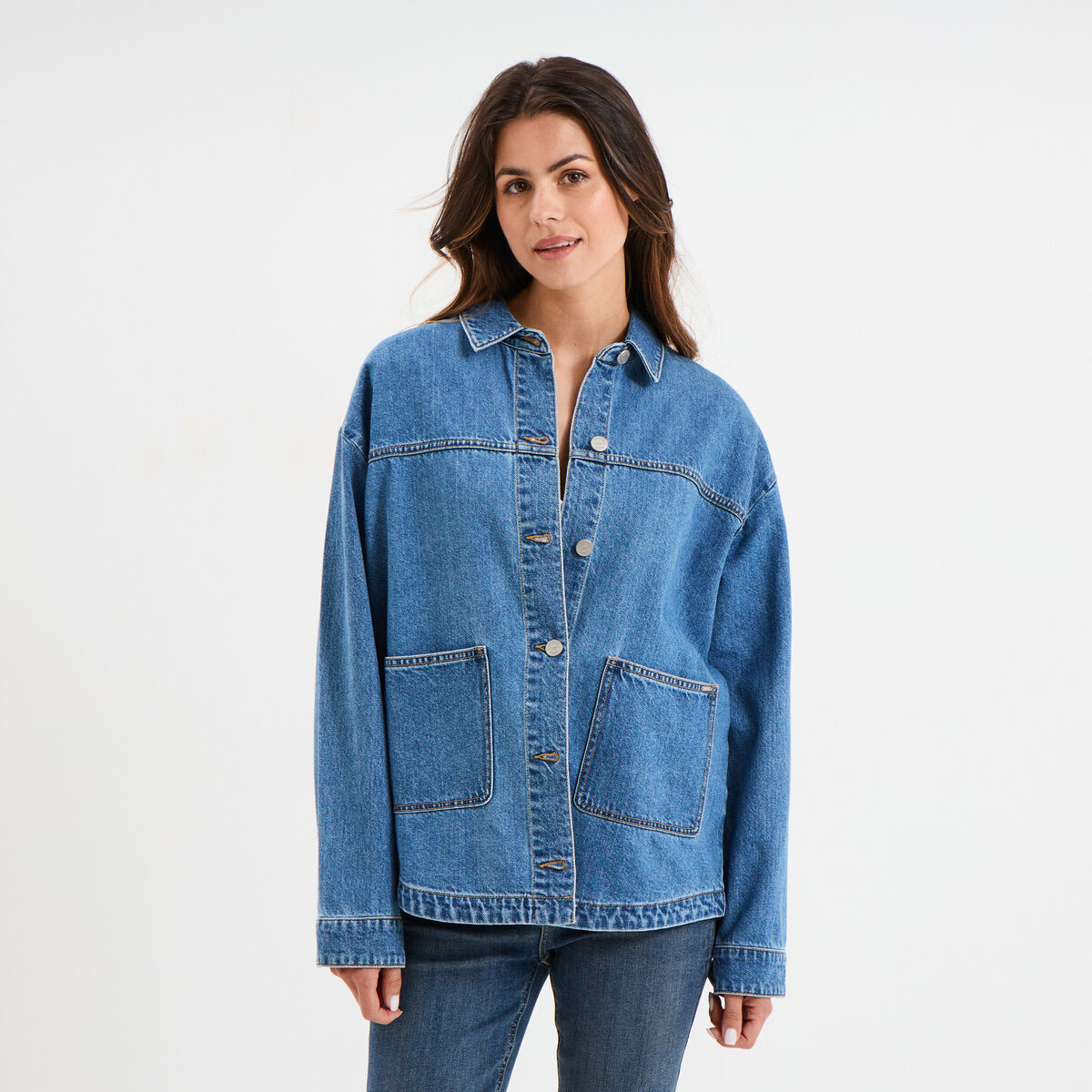 Veste surchemise oversize en jean coton denim stone femme