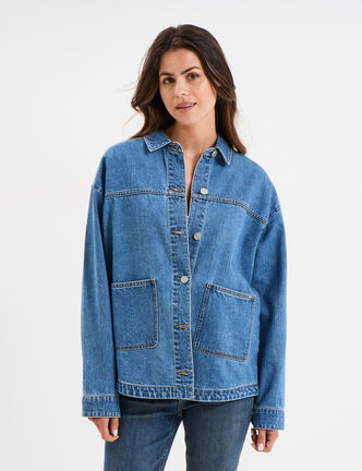 Veste surchemise oversize en jean coton denim stone femme