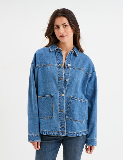 Veste surchemise oversize en jean coton denim stone femme