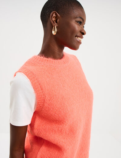 Pull sans manches col rond rose fluo femme