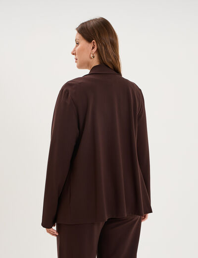 Veste courte col ch&acirc;le oversize marron fonc&eacute; femme grande taille