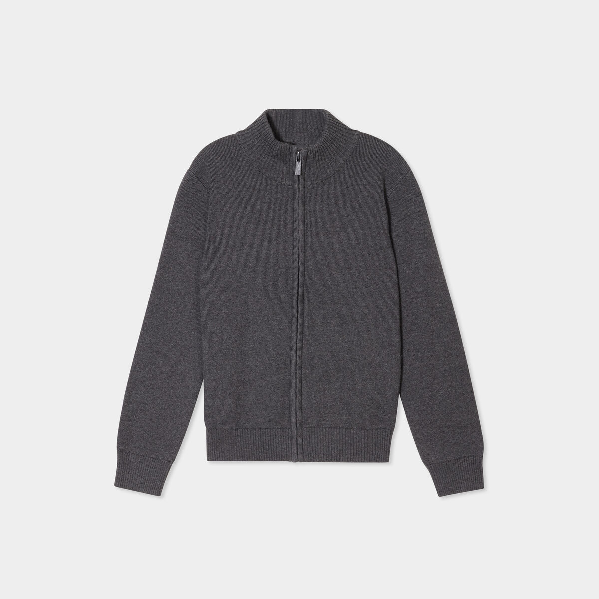 Gilet zippé col montant coton gris foncé garçon