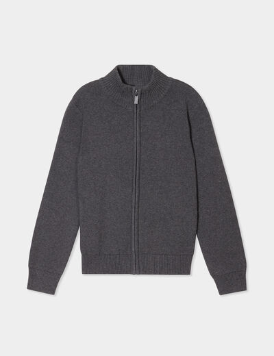 Gilet zippé col montant coton gris foncé garçon