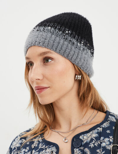 Bonnet avec sequins noir femme