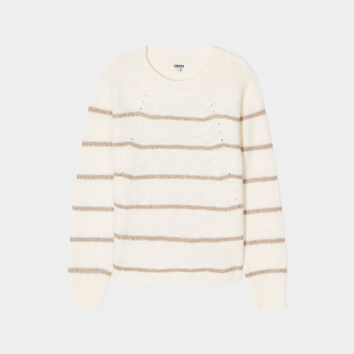 Pull ajouré devant col rond Creeks beige femme