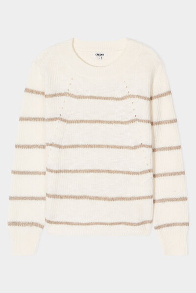 Pull ajouré devant col rond Creeks beige femme