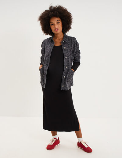 Robe longue c&ocirc;tel&eacute;e grossesse noir femme maternit&eacute;