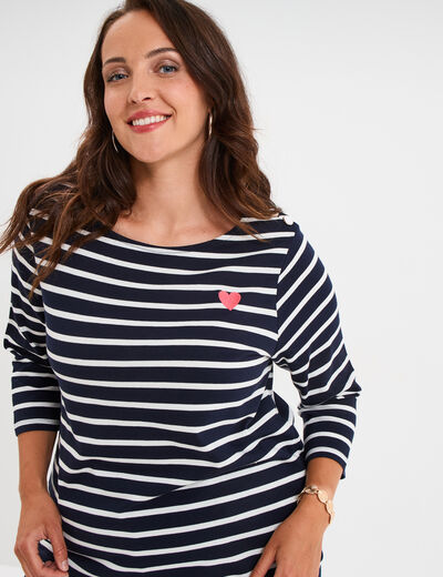 T-shirt col rond manches 3/4 coton noir femme grande taille
