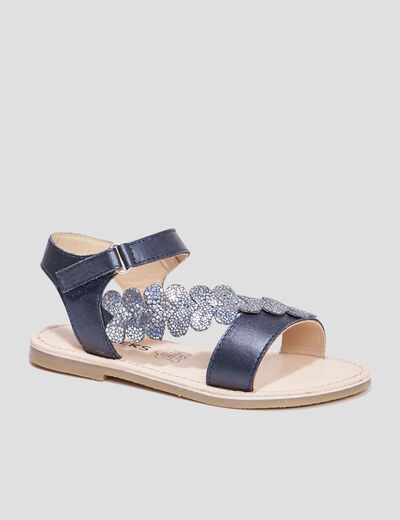 Sandales brides feuilles en cuir Creeks bleu fille