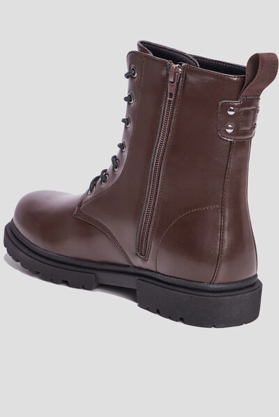 Boots zippées à lacets bordeaux femme