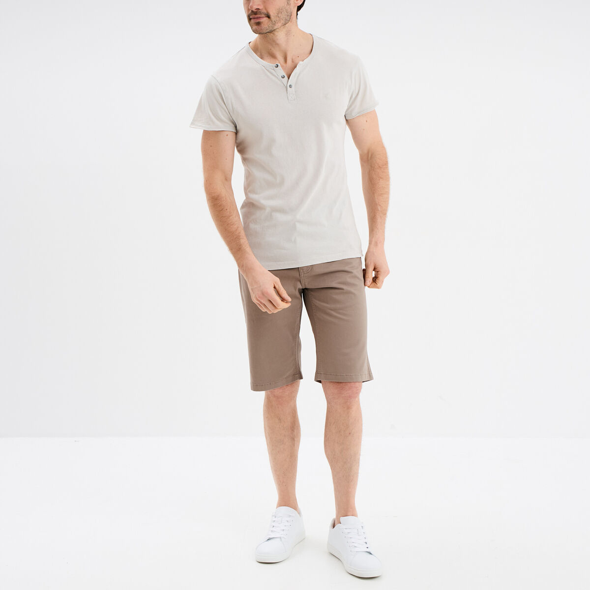 Bermuda droit stretch 5 poches coton taupe homme