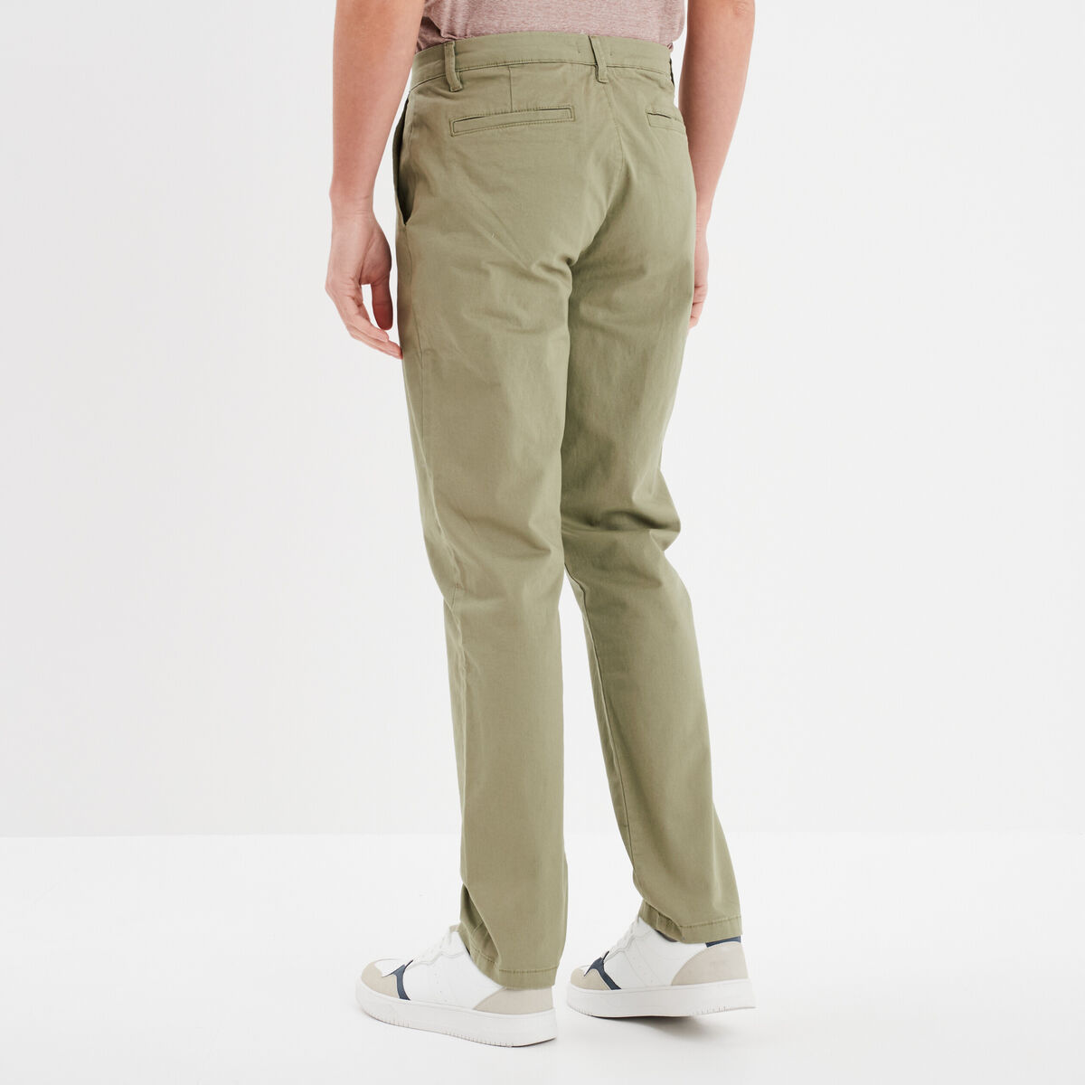 Pantalon chino droit stretch retroussé vert kaki homme