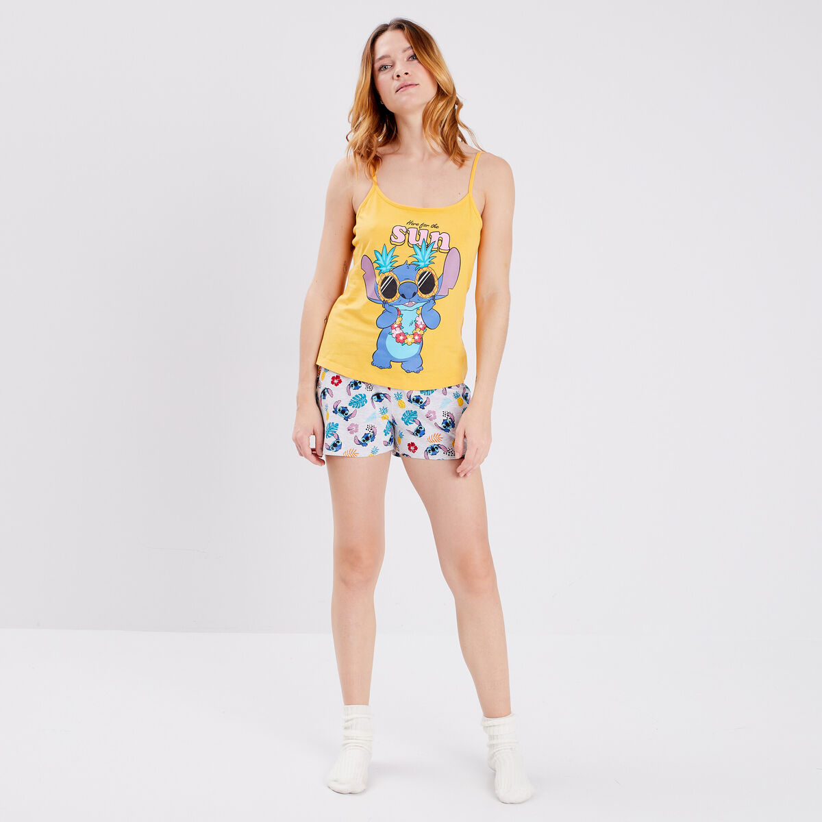 Ensemble pyjama 2 pièces Lilo et Stitch jaune moutarde femme