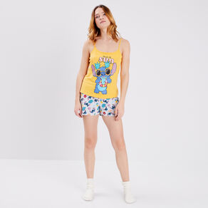 ensemble pyjama 2 pieces lilo et stitch jaune moutarde femme Ensemble pyjama 2 pièces Lilo et Stitch jaune moutarde femme