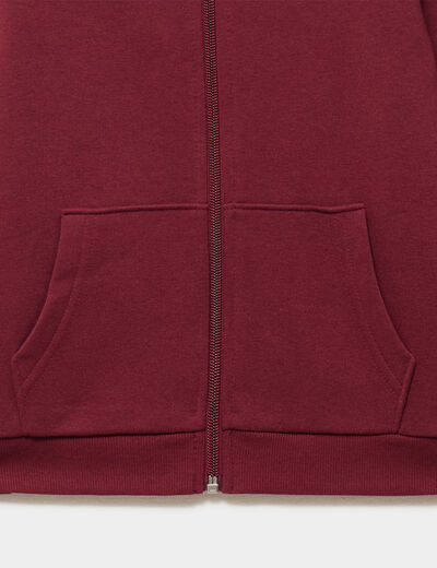 Sweat zipp&eacute; &agrave; capuche droit molleton bordeaux fille