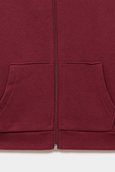 Sweat zipp&eacute; &agrave; capuche droit molleton bordeaux fille