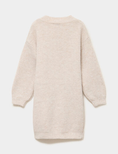 Robe tricot col montant manches longues ivoire fille