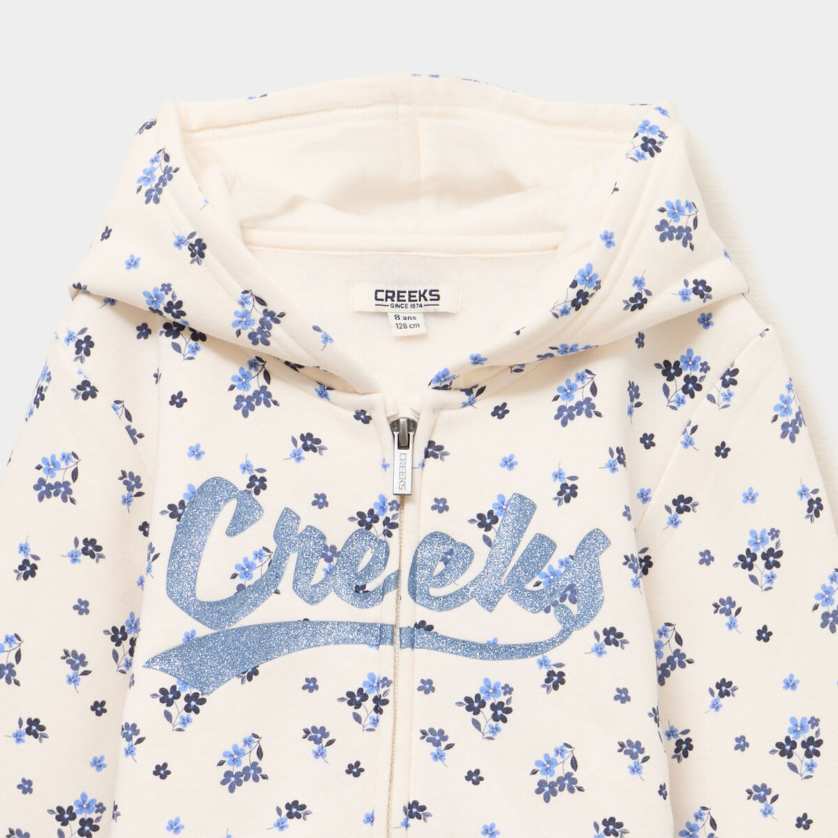 Sweat zipp&eacute; &agrave; capuche ecru fille
