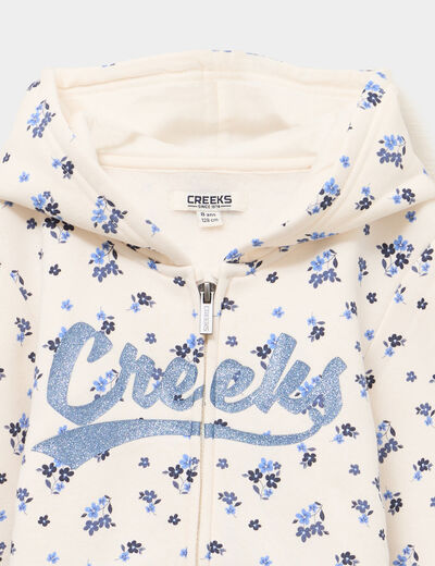 Sweat zipp&eacute; &agrave; capuche ecru fille