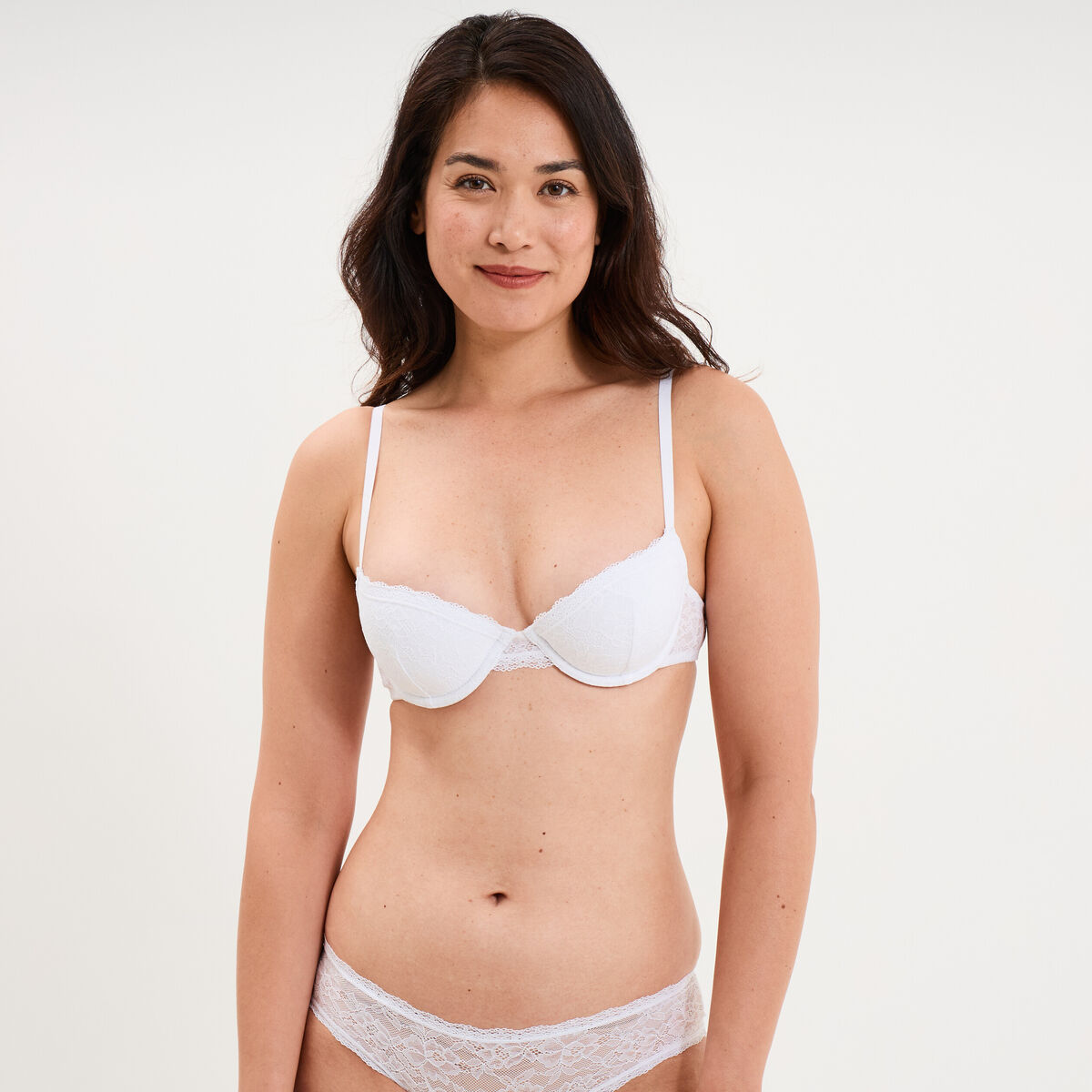 Soutien-gorge corbeille padd&eacute; dentelle blanc femme