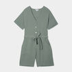Combishort ceinturée en gaze de coton vert kaki femme