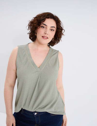 Débardeur fluide effet gauffré vert kaki femme grande taille