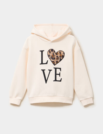 Sweat hoodie oversize ivoire fille