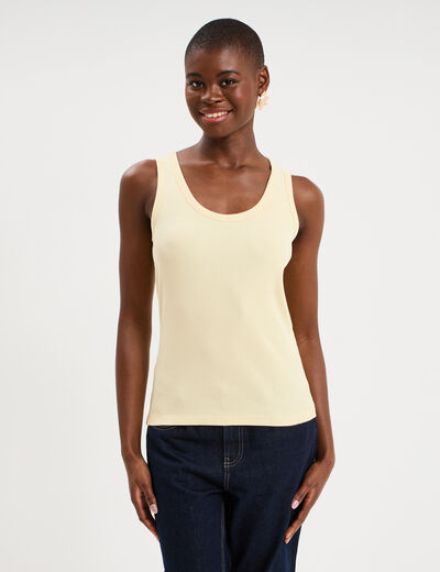 D&eacute;bardeur ajust&eacute; col rond coton jaune clair femme