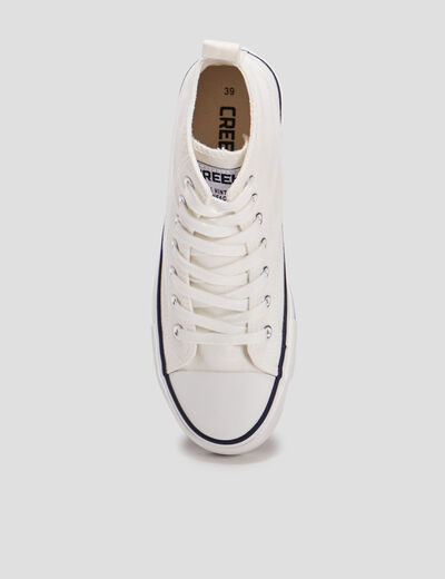 Tennis montantes &agrave; lacets en toile blanc femme