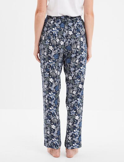 Pantalon de pyjama fluide taille haute bleu marine femme