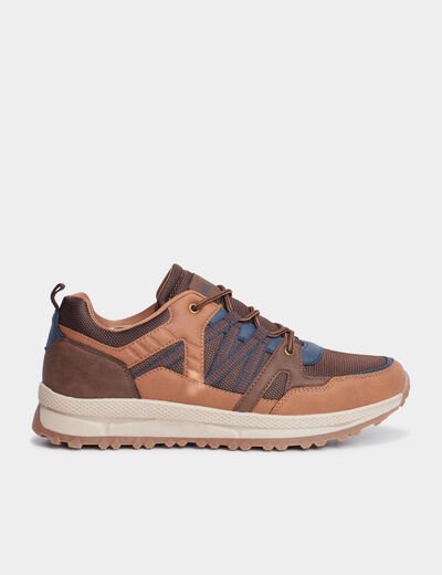 Baskets running à lacets marron clair homme