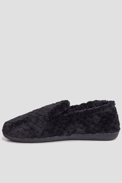 Chaussons charentaises fourrure Isotoner noir femme