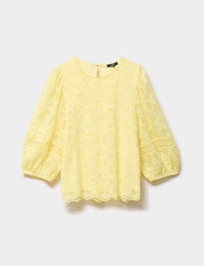 Blouse dentelle manches 3/4 jaune clair femme