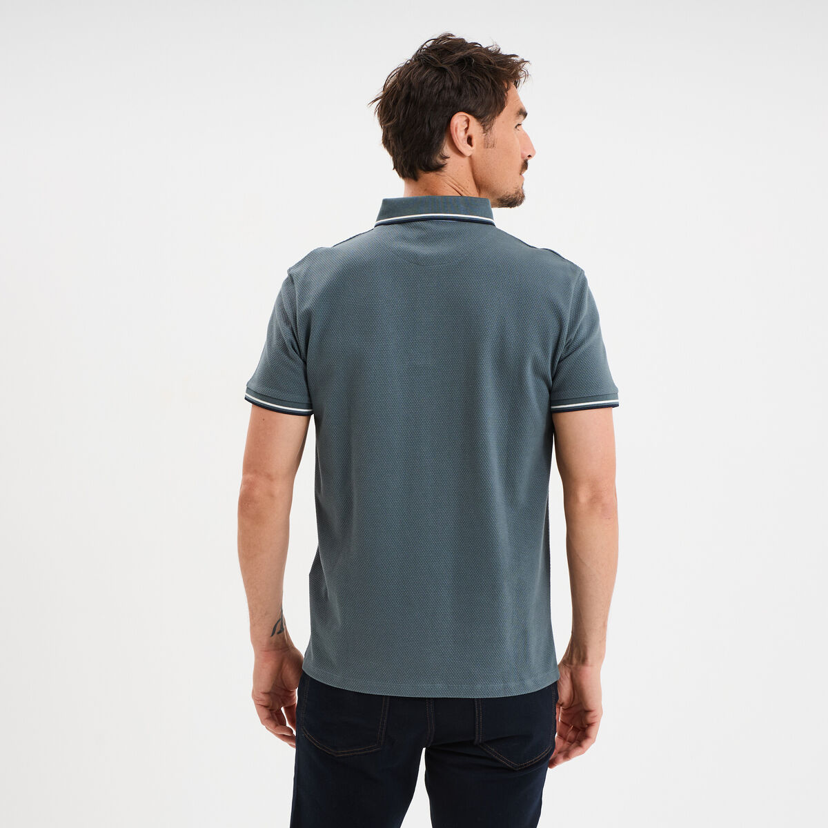 Polo piqu&eacute; manches courtes coton vert fonc&eacute; homme