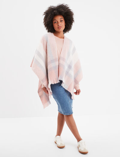 Poncho avec franges rose femme