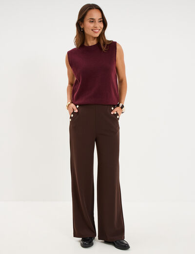 Pull sans manches col rond violet fonc&eacute; femme