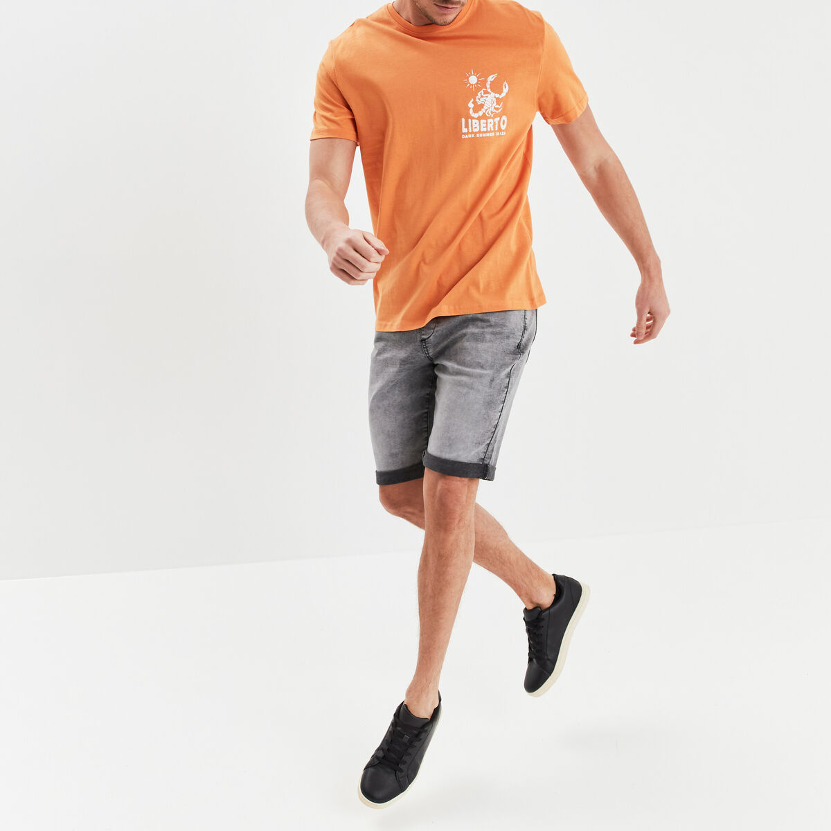T-shirt manches courtes en coton Liberto orange clair homme