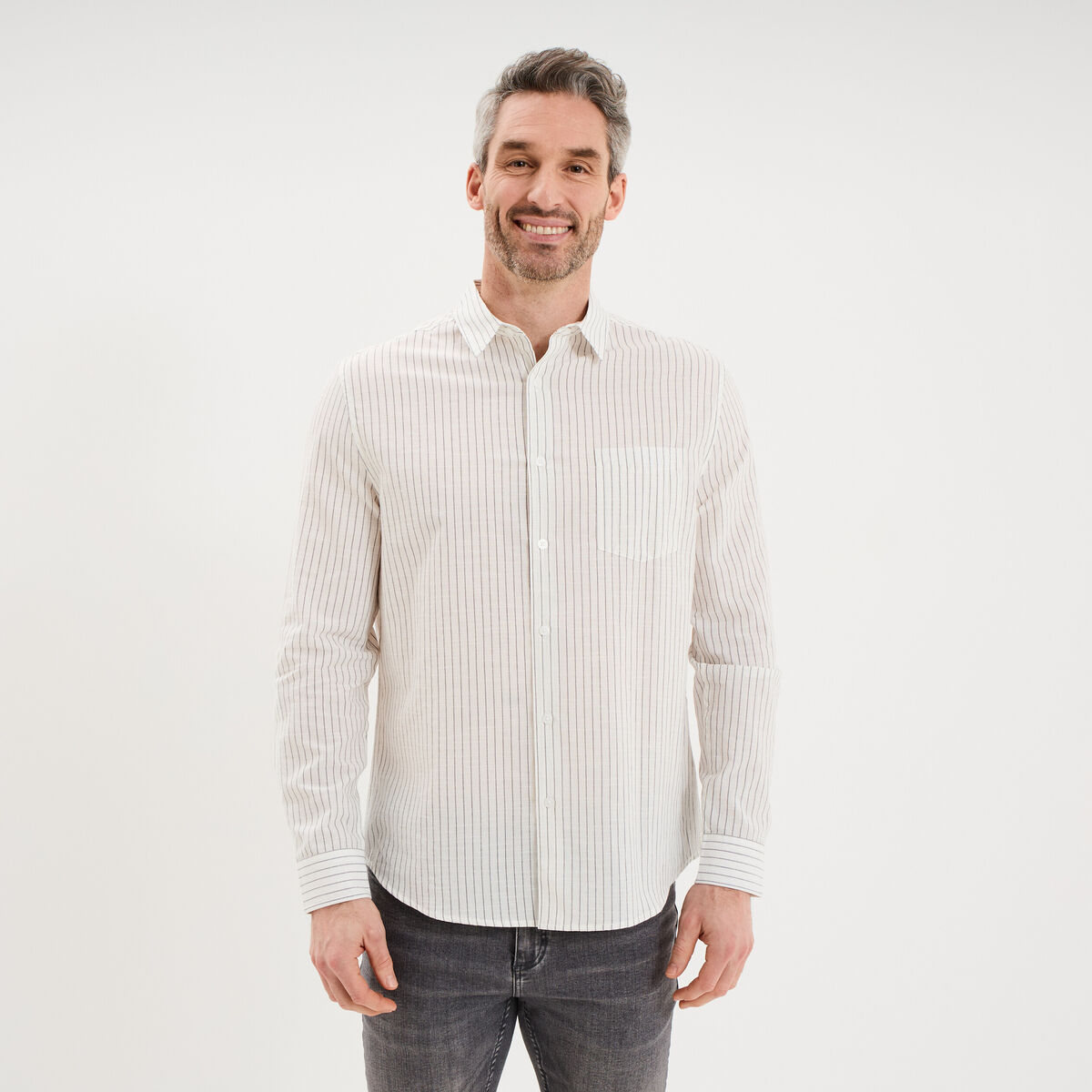Chemise manches longues coton beige homme