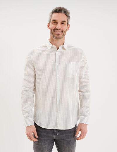 Chemise manches longues coton beige homme