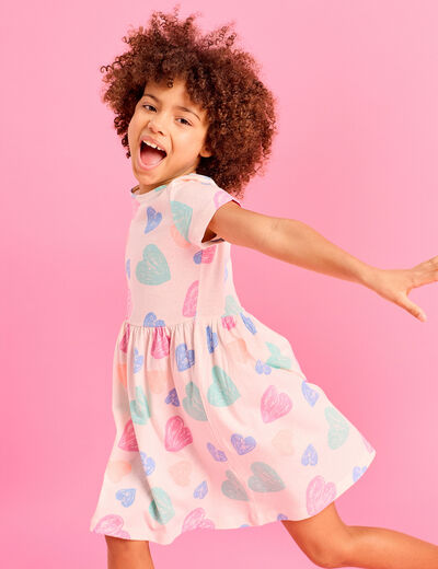 Robe courte &eacute;vas&eacute;e manches courtes coton beige fille