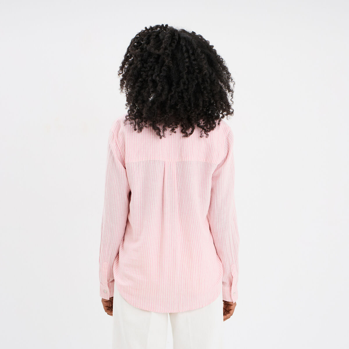Chemise lin mélangé manches longues rose femme